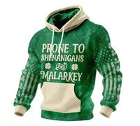 St Patricks Day Hoodies for Men Casual Shamrock Printed Cotton Hoodie Pullover Green Clover Graphic Long Sleeve Hooded Sweatshirts Lucky Irish Hoody Jumper Funny Ireland Sweater Festival Costume