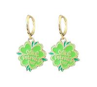 St. Patrick's Day Hoop Earrings Dainty Enamel Green Irish Shamrock Lucky Clover Dangle Earrings for Women Irish Festive Holiday Party Good Luck Jewelry Gifts, Zinc, No Gemstone