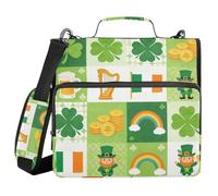 St. Patrick's Day Irish Elements Patchwork 3 Ringing Zipper Binder Organizer with Handle and Removable Shoulder Strap Multi-Pocket Document Binder Organizer for School