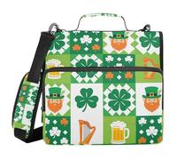 St. Patrick's Day Irish Icons Checkerboard 1.5 Inch 3 Ringing Sturdy Zipper Binder with Handle and Removable Shoulder Strap Laege Capacity Documents Files Storage Bag for School and Office