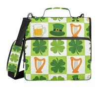 St. Patrick's Day Irish Icons Checkerboard 3 Ringing 1.5 inch Organizer Binder with Handle and Removable Shoulder Strap Multiple Pockets Portfolio Binder for School/Office