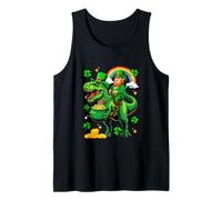 St. Patrick's Day Irish Man Riding T-Rex Clovers Rainbow Tank Top