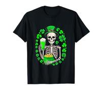 St. Patrick's Day Irish Man Skeleton Drinking Beer Shamrocks T-Shirt