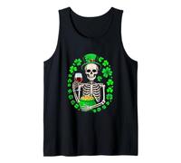 St. Patrick's Day Irish Man Skeleton Drinking Wine Shamrocks Tank Top