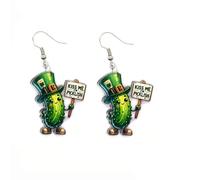 St. Patrick's Day Irish Shamrock Earrings Glitter Green Clover Hat Beer Acrylic Drop Earrings Funny Lifelike Cucumber Gnome Resin Hook Earring Holiday Party Jewelry, L, Resin Wood, Agate
