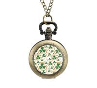 St. Patrick's Day Irish Shamrock Vintage Pocket Watch Alloy Pendant Watches Necklace Gift for Men Women Coppery-Style