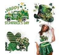 St.Patrick's Day Iron on Transfer Stickers Luck Shamrock Iron on Patches Green Clover Heart Hat Pattern Heat Transfer Vinyl Decals Luck of The Irish Clothes Patches for Hoodie Craft DIY Supplies