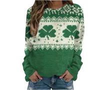 St Patrick's Day Jumper Plus Size Women's Jumpers Pattern Jacquard Crewneck Jumper For Women UK Loose Womens Sweaters Spring Fall Sweater Casual Holiday Theme Party Travel Long Sleeve Tops Pullover