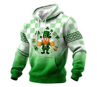 St Patricks Day Jumpers for Men Cute Gnomes Shamrock Printed Pull Over Hooded Sweatshirt Hoodie Jumper Fleece Jacket Irish Tee Shirts Work Clothes (I9 Green,XL)