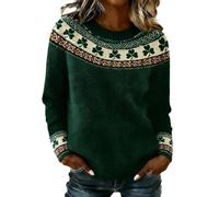 St. Patricks Day Jumpers for Women Cable Knit Jumper Casual Oversized Long Sleeve Crewneck Irish Shamrock Graphic Pullover Sweater Tops Lucky Day Sweatshirts Weave Pattern Sleeve Holiday Clothes