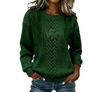 St. Patricks Day Jumpers for Women Cable Knit Jumper Casual Oversized Long Sleeve Crewneck Irish Shamrock Graphic Pullover Sweater Tops Lucky Day Sweatshirts Weave Pattern Sleeve Holiday Clothes