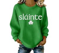 St. Patricks Day Jumpers for Women Cable Knit Jumper Casual Oversized Long Sleeve Crewneck Irish Shamrock Graphic Pullover Sweater Tops Lucky Day Sweatshirts Weave Pattern Sleeve Holiday Clothes