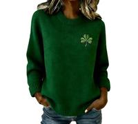 St. Patricks Day Jumpers for Women Cable Knit Jumper Casual Oversized Long Sleeve Crewneck Irish Shamrock Graphic Pullover Sweater Tops Lucky Day Sweatshirts Weave Pattern Sleeve Holiday Clothes