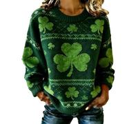 St. Patricks Day Jumpers for Women Cable Knit Jumper Casual Oversized Long Sleeve Crewneck Irish Shamrock Graphic Pullover Sweater Tops Lucky Day Sweatshirts Weave Pattern Sleeve Holiday Clothes
