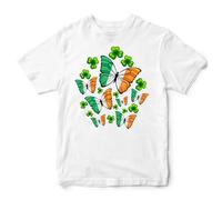 St Patricks Day Kids T Shirt for Girls Ireland Butterfly Tee Irish Shamrock Paddy's Top Kids, 7-8 Years, White