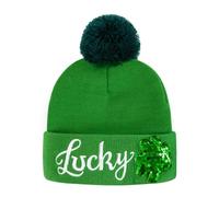 St. Patricks Day Knitted Hat Women's Beanie Bobble Hat Knitted Hat Dark Green St Patricks Day Accessories Lucky Shamrock Decorations Headwear for Men and Women
