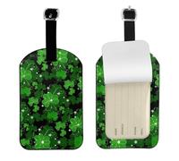 St Patricks Day Leaves Printed PU Leather Bag Tag, Personalized Baggage Label, Privacy Flap ID Shield, for Vacation