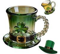 St Patrick's Day Leprechaun Hat Glass Mug, Lucky Shamrock Leprechaun Hat Glass Cups, Green Gradient Reusable Mugs for Party Holiday Table Centerpieces Home Office Spring Deco (Green 1pc)