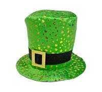 St. Patrick's Day Leprechaun Hat - Green Top Hat | Irish Costume Accessory | Non-Woven Fabric, Gold Buckle and Shamrock Detail, for Men and Women, Fancy Dress Party Favors