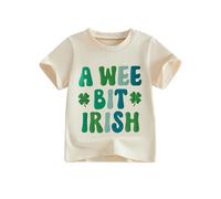 St Patrick's Day Little Baby Short Sleeve Crew Neck T-Shirt 'A Wee Bit Irish' Shamrock Top for 1-6 Year Olds St Paddy's Toddler Boy Girl Holiday Outfit (Apricot, 5-6 Years)