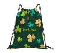 St Patricks Day Lucky Clover Men Women Drawstring Bag Adjustable Drawstring Backpack Large Swimming Bags For Travel Yoga Gym