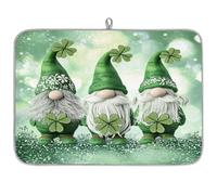St.Patricks Day Lucky Gnomes Dish Drying Mat for Kitchen Counter,Absorbent Dishes Drainer Mats Washable Dish Drying Pad for Worktop Draining Racks,61x46cm
