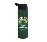 St Patrick's Day Lucky IT Technician Job Shamrocks Irish Stainless Steel Insulated Water Bottle