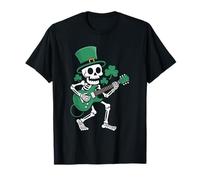 St Patricks Day Lucky Skeleton Electric Guitar Rock T-Shirt