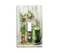 St.Patrick's Day Mason Jar Decorative Light Switch Cover Plate 1 Gang Single Toggle, Farmhouse Rustic Shamrock Hat Electrical Switchplate, Country Print Electrical Faceplate for Room