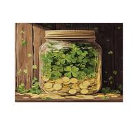 St.Patrick's Day Mason Jar Jigsaw Puzzles for Adults 500 Piece, Farmhouse Rustic Shamrock Wooden Puzzles, Country Printed Decor for Entertainment Creative