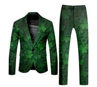 St Patrick's Day Men's 2-Piece Suit Set - Gold Coin/Green Shamrock Print Blazer & Trousers, Festive Irish Costume Outfit for Paddy's Day Parade, Themed Parties & Pub Celebrations