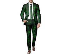 St Patrick's Day Men's 2-Piece Suit Set - Gold Coin/Green Shamrock Print Blazer & Trousers, Festive Irish Costume Outfit for Paddy's Day Parade, Themed Parties & Pub Celebrations