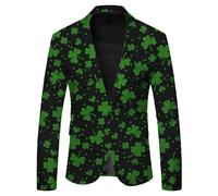 St Patricks Day Mens Blazer Formal Lapel Green Shamrock Print Button Down Long Sleeve Blazer Jacket Slim Fit Fancy Dress Leprechaun Costume Green St Patricks Day Outfits 1 Button Outwear Top for Party