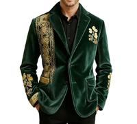 St Patricks Day Mens Blazer Formal Lapel Green Shamrock Print Button Down Long Sleeve Blazer Jacket Slim Fit Fancy Dress Leprechaun Costume Green St Patricks Day Outfits 1 Button Outwear Top for Party