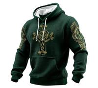 St. Patrick's Day Mens Hoodie Sweatshirt Retro Green Irish Jumper Clover Shamrock Printed Pullover Zip Up Blouse Long Sleeve Shirt Round-Neck Sweater Ireland Tops Casual Loose Clothes
