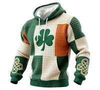 St. Patrick's Day Mens Hoodie Sweatshirt Retro Green Irish Jumper Clover Shamrock Printed Pullover Zip Up Blouse Long Sleeve Shirt Round-Neck Sweater Ireland Tops Casual Loose Clothes