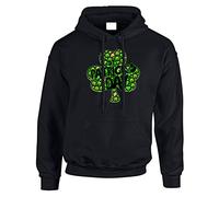 St Patricks Day Mens Hoody Irish Leaf Leprechaun Shamrock Pullover Party Christmas Jumper Unisex Gift Hoodie Top Printed Design Black - X-Large