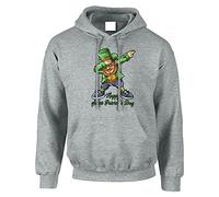 St Patricks Day Mens Hoody Leprechaun Dabbing Irish Beer Pullover Party Christmas Jumper Unisex Gift Hoodie Top Printed Design Sport Grey - Small