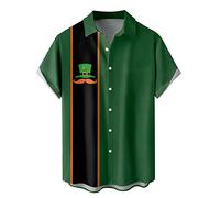 St Patricks Day Mens Shirts Green Clover Shamrock Printed Button Down St Patricks Day Shirts for Men Short Sleeve Smart Casual Floral Linen Green T-Shirt Funny Irish Presents for Men Polo Shirt