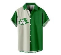 St Patricks Day Mens Shirts Green Clover Shamrock Printed Button Down St Patricks Day Shirts for Men Short Sleeve Smart Casual Floral Linen Green T-Shirt Funny Irish Presents for Men Polo Shirt