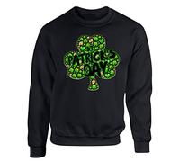 St Patricks Day Mens Sweatshirt Irish Leaf Leprechaun Shamrock Pullover Party Christmas Jumper Unisex Gift Sweat Top Printed Design Black - Small