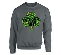 St Patricks Day Mens Sweatshirt Irish Leaf Leprechaun Shamrock Pullover Party Christmas Jumper Unisex Gift Sweat Top Printed Design Charcoal - Small