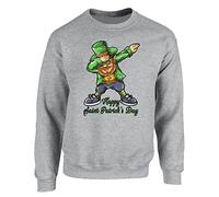 St Patricks Day Mens Sweatshirt Leprechaun Dabbing Irish Beer Pullover Party Jumper Unisex Gift Sweat Top Printed Design Sport Grey - X-Large
