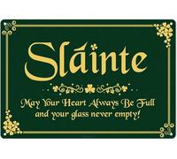 St Patricks Day Metal Sign Wall Decor Slainte Irish Blessing Signs Shamrock Print Art Poster for Home Cafe Bar Kitchen Pub Door Porch Yard Vintage Decorations 12x8 Inch Aluminium Hanging Plaque