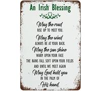 St Patrick's Day Metal Tin Signs Irish Blessing Wall Art May The Road Rise Up to Meet You Home Decor Green Inspirational Print Christian Gift Funny Vintage Metal Tin Signs for Home Coffee 8x12 Inch