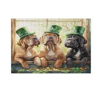 St.Patrick's Day Neopolitan Mastiff Dog Jigsaw Puzzles for Adults 300 Piece, Window Fun Puppy Wooden Puzzles, Shamrock Pet Printed Decor for Entertainment Creative