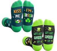 St. Patrick's Day Novelty Socks, Green Shamrock Striped Crew Socks, Ideal for Holiday Gifts (UK, Alpha, One Size, Regular, Tall, 2 Green Clover)