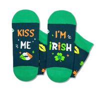 St. Patrick's Day Novelty Socks, Green Shamrock Striped Knee High and Crew Socks, Ideal for Holiday Gifts (UK, Alpha, One Size, Regular, Regular, Green Clover 3)