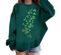 St Patricks Day Outfits for Girls Oversized Sweatshirts Green Long Sleeve Top Kids Crewneck Jumper with Lucky Clover Print Casual Comfy Saint Patricks Clothes for Holiday Memories