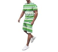St Patricks Day Outfits Mens Funny Leprechaun Costume Clover T-Shirts Elastic Waist Shorts 2 Piece Suit Irish St Paddys Fancy Dress St.Paddy's Day T Shirt Irish Fancy Dress Costume